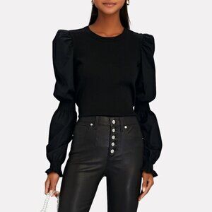 Veronica Beard Jean Puffed Sleeve Fawn Top in Navy, Size S